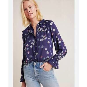 Maeve Navy Floral Button-Down Blouse